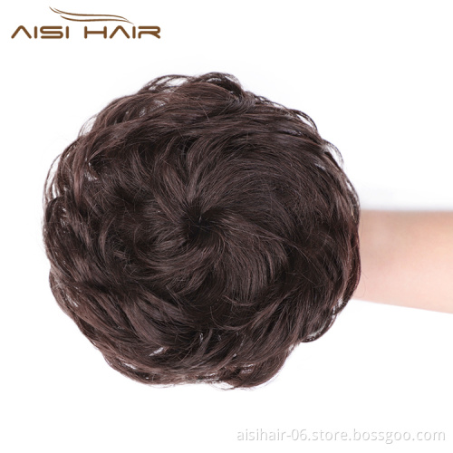 Aisi Hair Brazilian Human Hair Dark Brown Curly Chignon Bun Elastic Rope Rubber Band Hairpiece Clip In Extension For Women